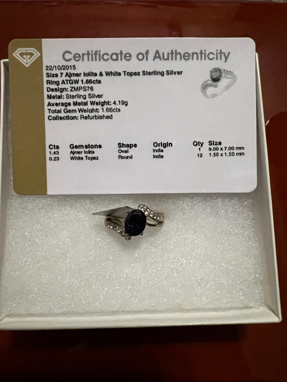 Sterling Silver Iolite and White Topaz Ring - Size 7